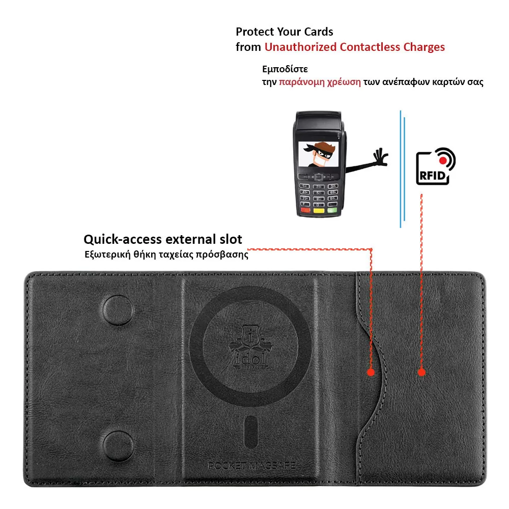 IDOL 1991 LEATHER POCKET MAGSAFE ANTI-RF CARD WALLET BLACK - Image 8