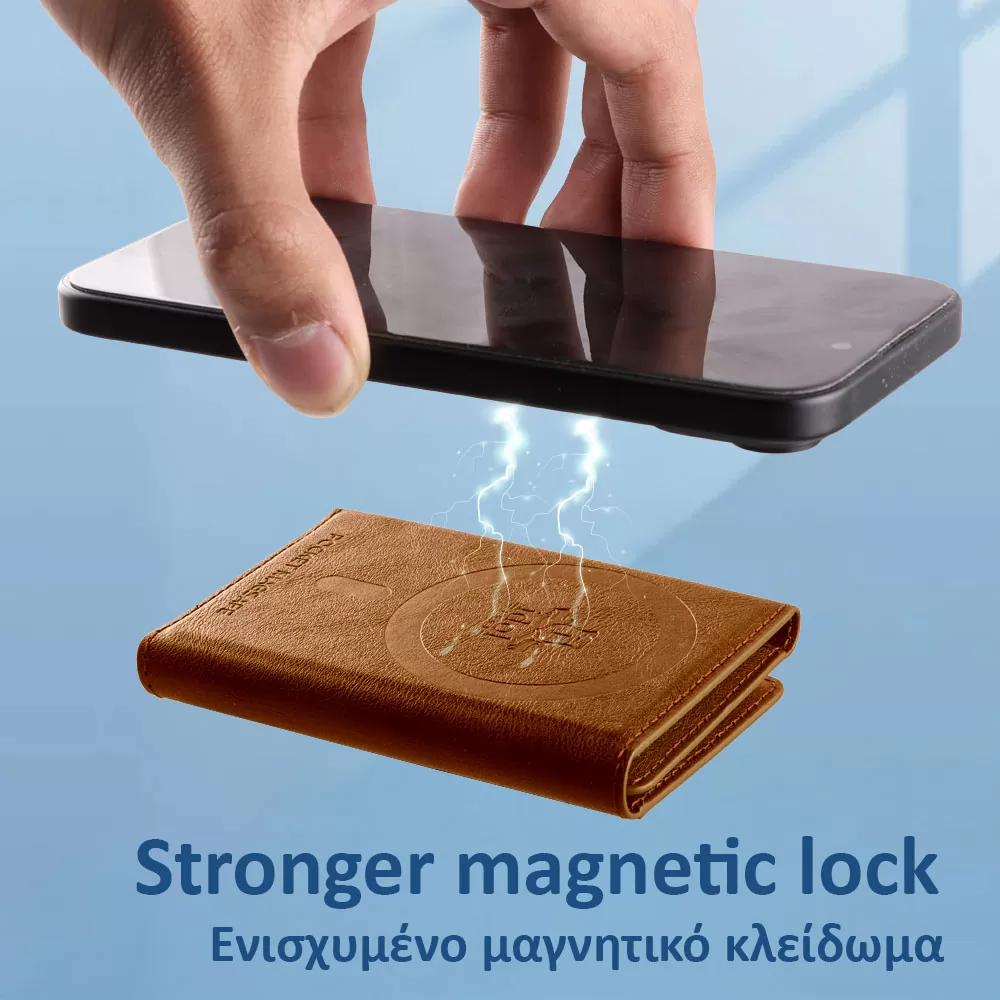IDOL 1991 LEATHER POCKET MAGSAFE ANTI-RF CARD WALLET CAMEL - Image 5