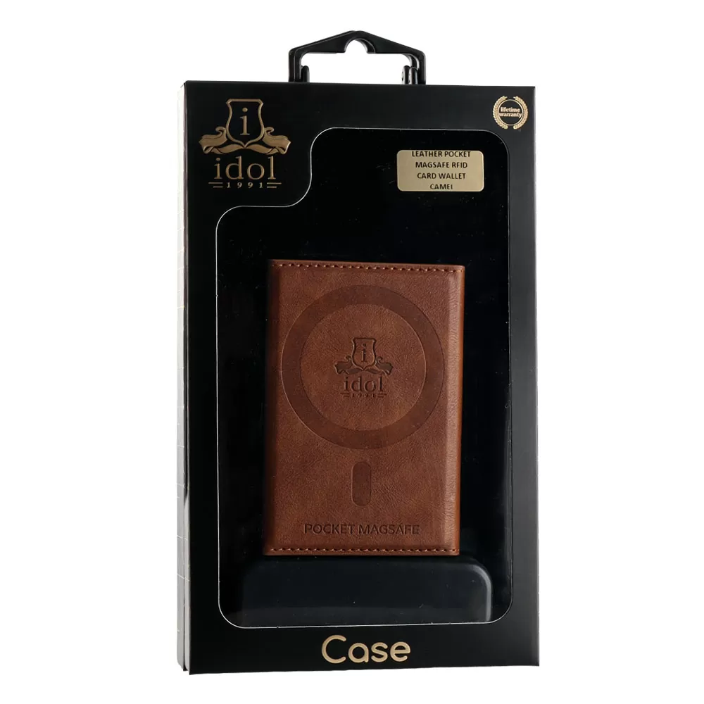IDOL 1991 LEATHER POCKET MAGSAFE ANTI-RF CARD WALLET CAMEL - Image 2