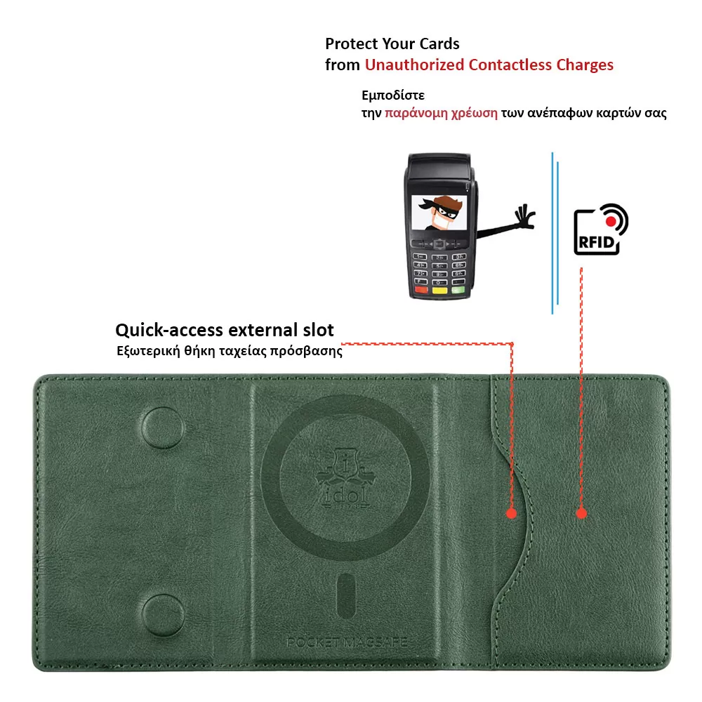 IDOL 1991 LEATHER POCKET MAGSAFE ANTI-RF CARD WALLET GREEN - Image 8