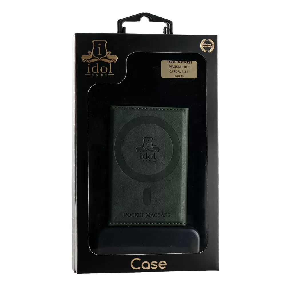 IDOL 1991 LEATHER POCKET MAGSAFE ANTI-RF CARD WALLET GREEN - Image 2