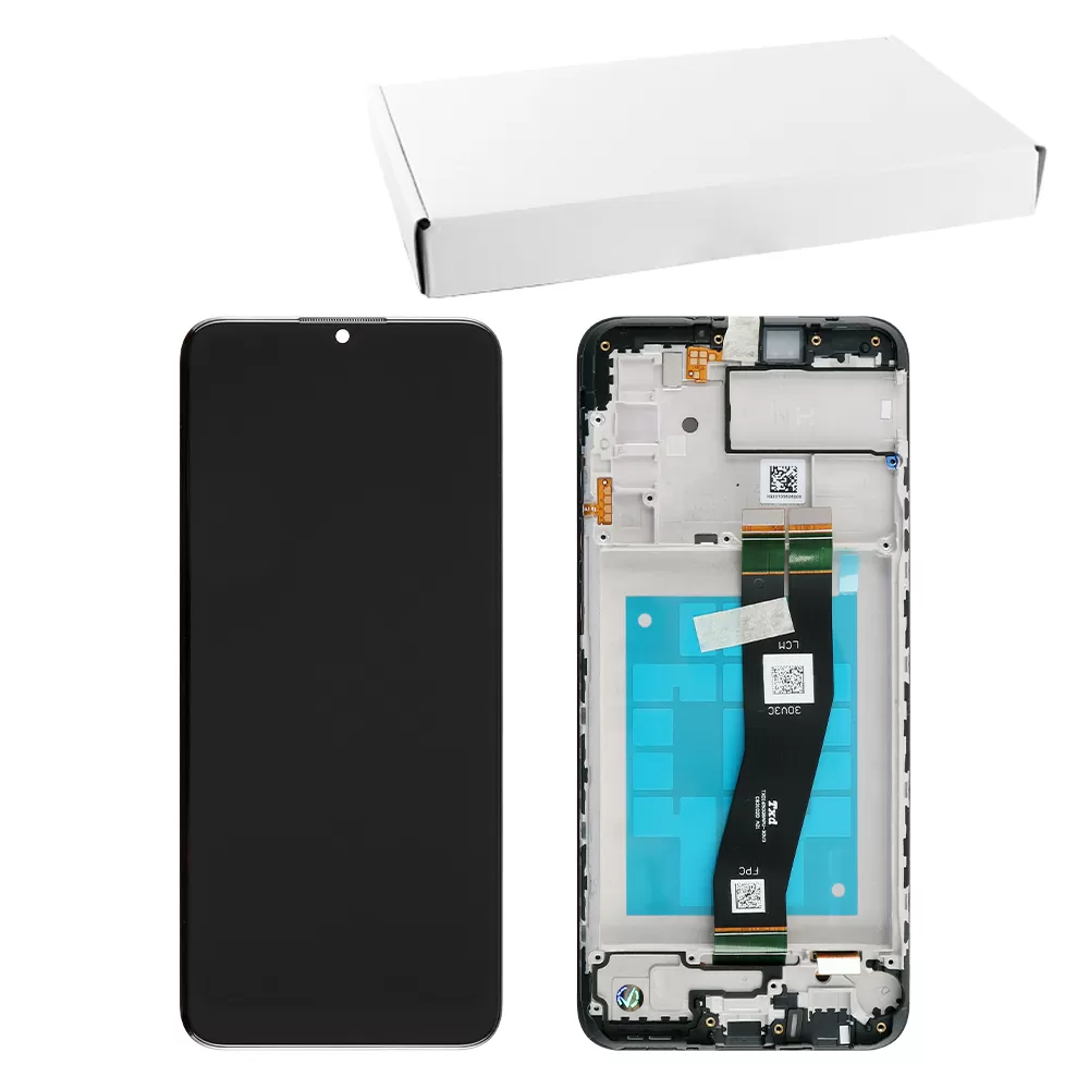 SAMSUNG A02s A025G ΟΘΟΝΗ PLS +TOUCH SCREEN + LENS + FRAME GH81-20181A BLACK ORIGINAL SERVICE PACK