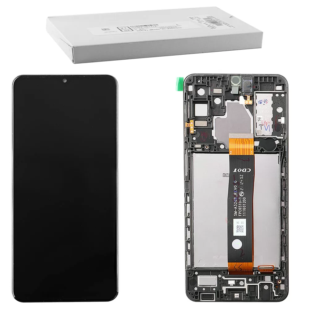 SAMSUNG A32 5G A326 ΟΘΟΝΗ AMOLED +TOUCH SCREEN + LENS + FRAME GH82-25122A BLACK ORIGINAL SERVICE PACK