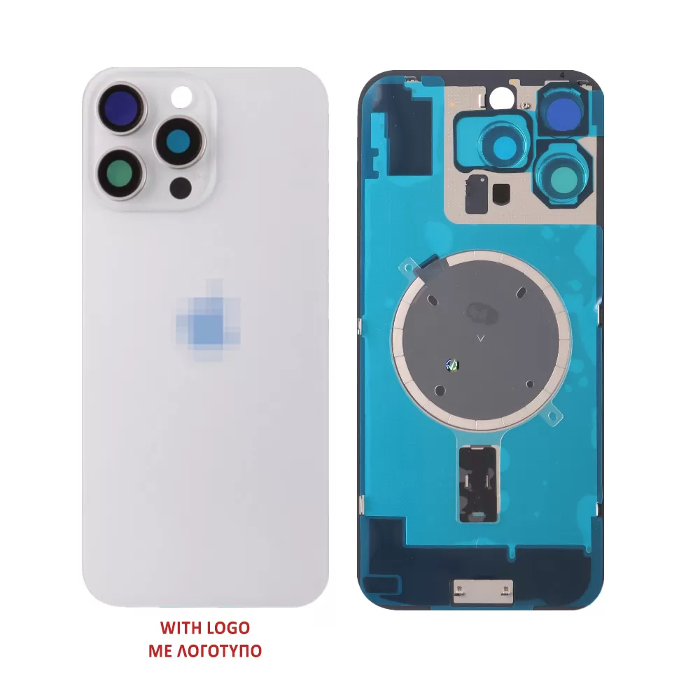 FOR IPHONE 16 PRO MAX BATTERY COVER + CAMERA LENS + METAL PLATE + MAGSAFE TITANIUM WHITE