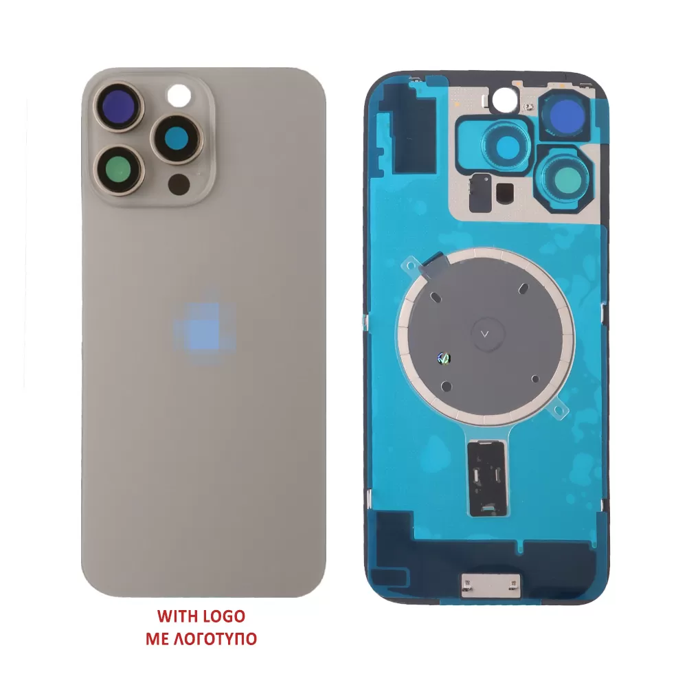 FOR IPHONE 16 PRO MAX BATTERY COVER + CAMERA LENS + METAL PLATE + MAGSAFE TITANIUM NATURAL