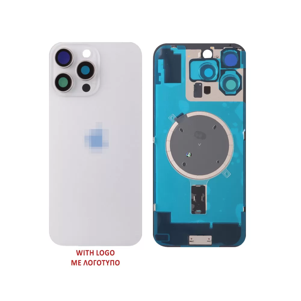 FOR IPHONE 16 PRO BATTERY COVER + CAMERA LENS + METAL PLATE + MAGSAFE TITANIUM WHITE