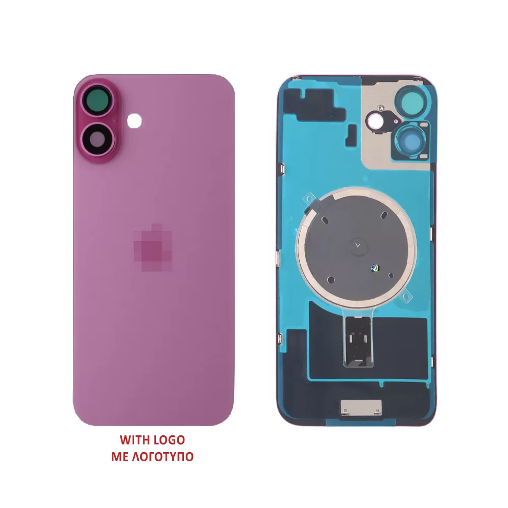 FOR IPHONE 16 PLUS BATTERY COVER + CAMERA LENS + METAL PLATE + MAGSAFE PINK