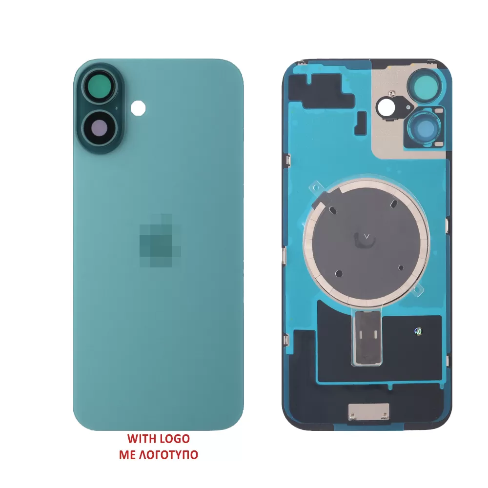 FOR IPHONE 16 PLUS BATTERY COVER + CAMERA LENS + METAL PLATE + MAGSAFE TEAL