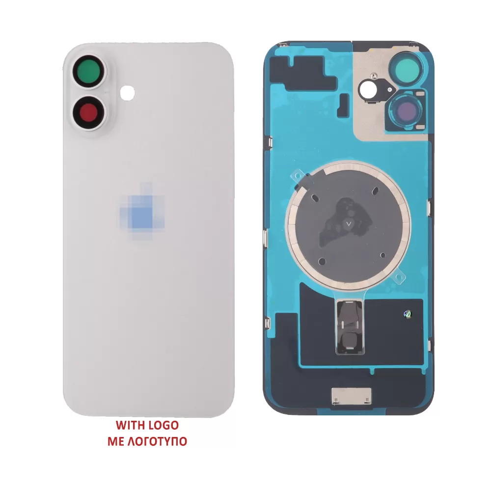 FOR IPHONE 16 BATTERY COVER + CAMERA LENS + METAL PLATE + MAGSAFE WHITE