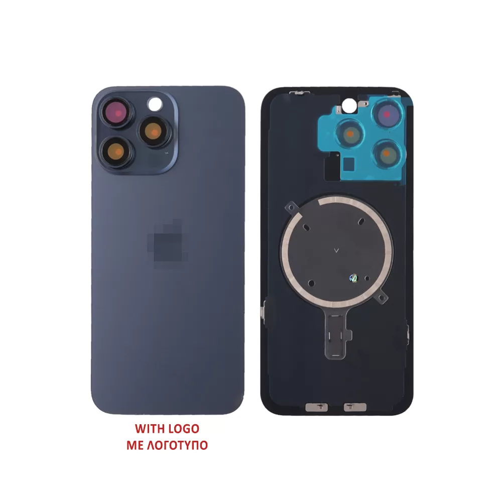 FOR IPHONE 15 PRO BATTERY COVER + CAMERA LENS + METAL PLATE + MAGSAFE TITANIUM BLUE