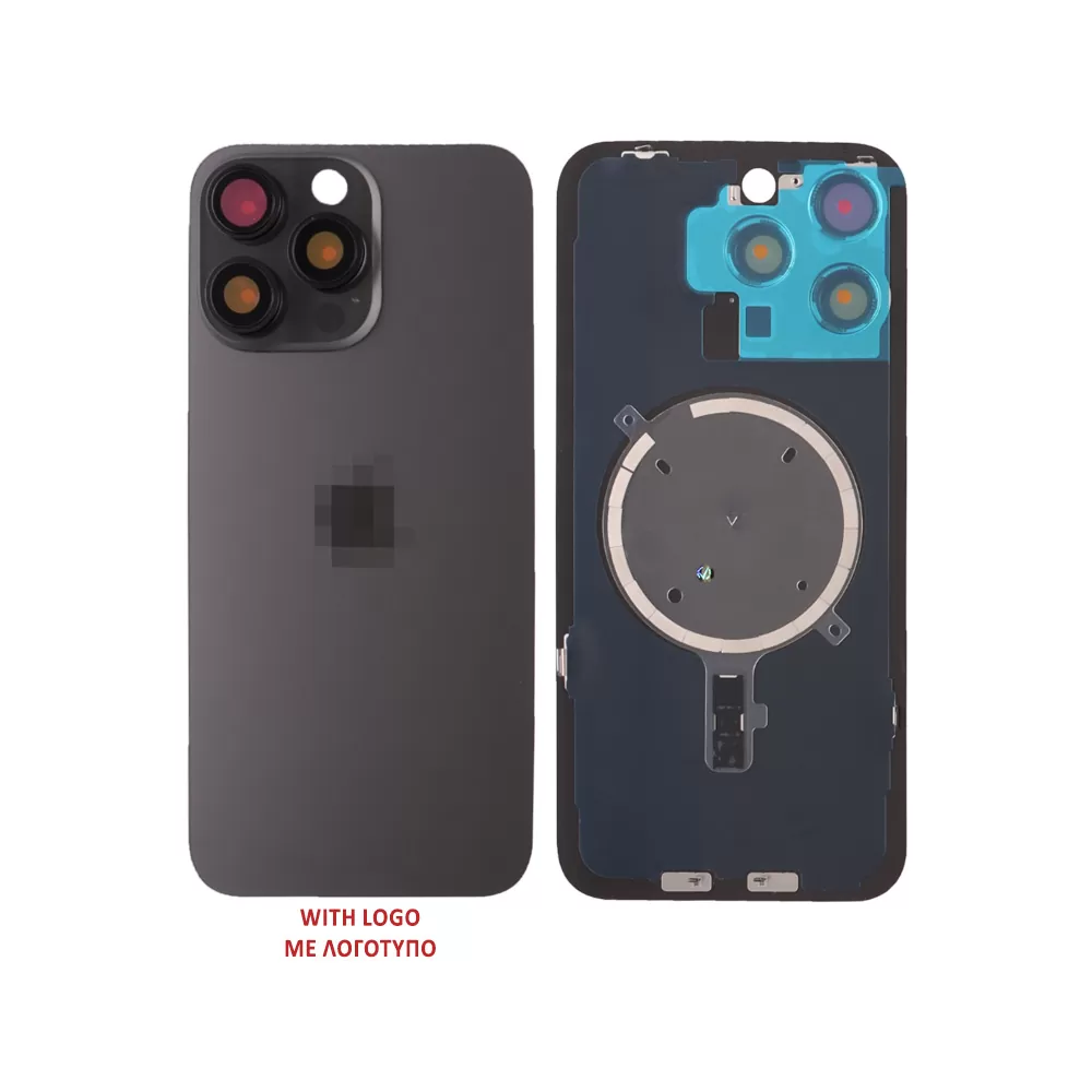 FOR IPHONE 15 PRO BATTERY COVER + CAMERA LENS + METAL PLATE + MAGSAFE TITANIUM BLACK