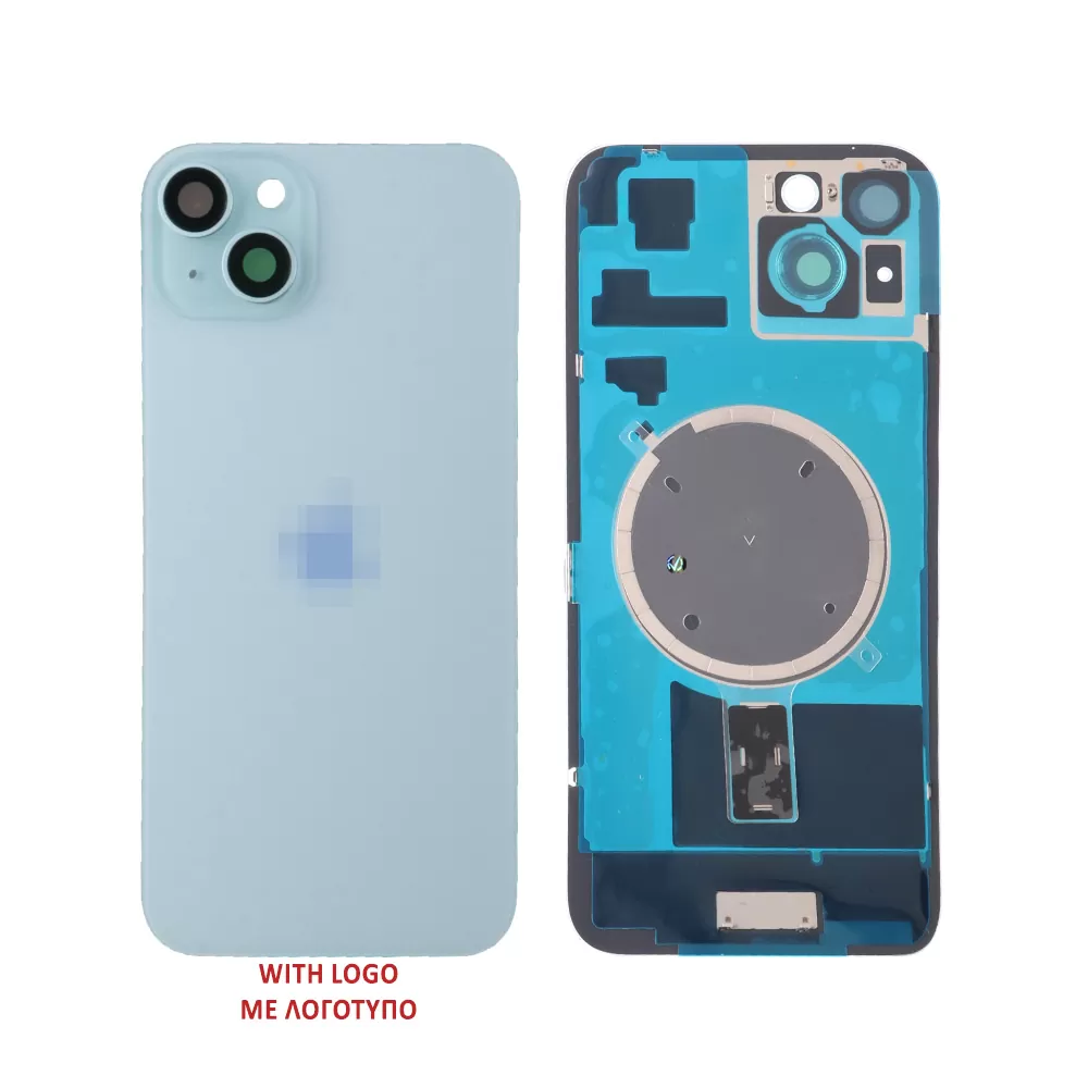 FOR IPHONE 15 PLUS BATTERY COVER + CAMERA LENS + METAL PLATE + MAGSAFE BLUE