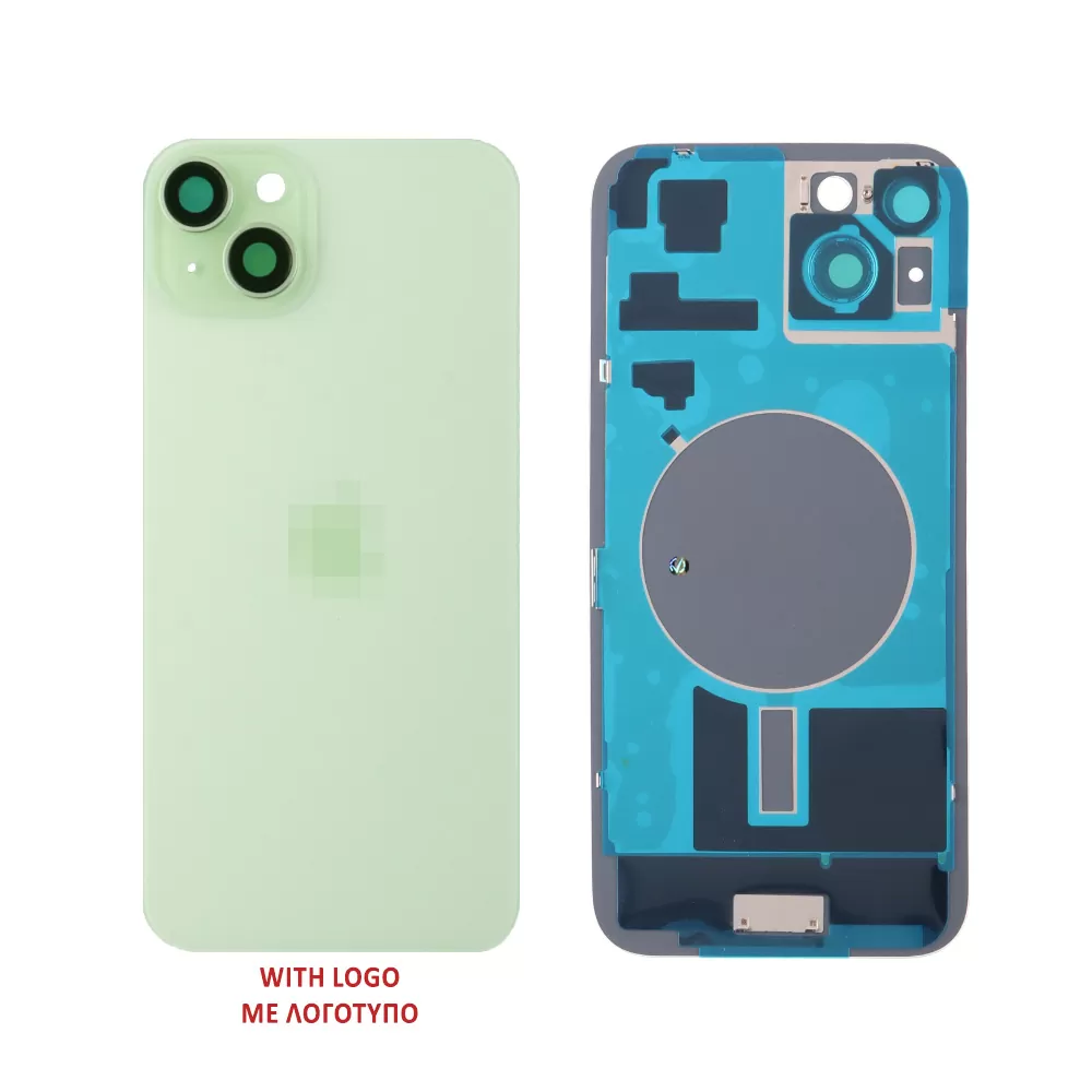 FOR IPHONE 15 BATTERY COVER + CAMERA LENS + METAL PLATE + MAGSAFE GREEN