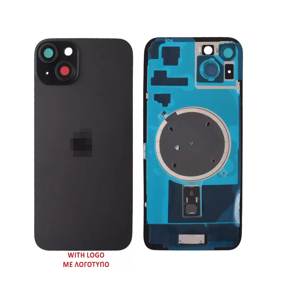 FOR IPHONE 15 BATTERY COVER + CAMERA LENS + METAL PLATE + MAGSAFE BLACK