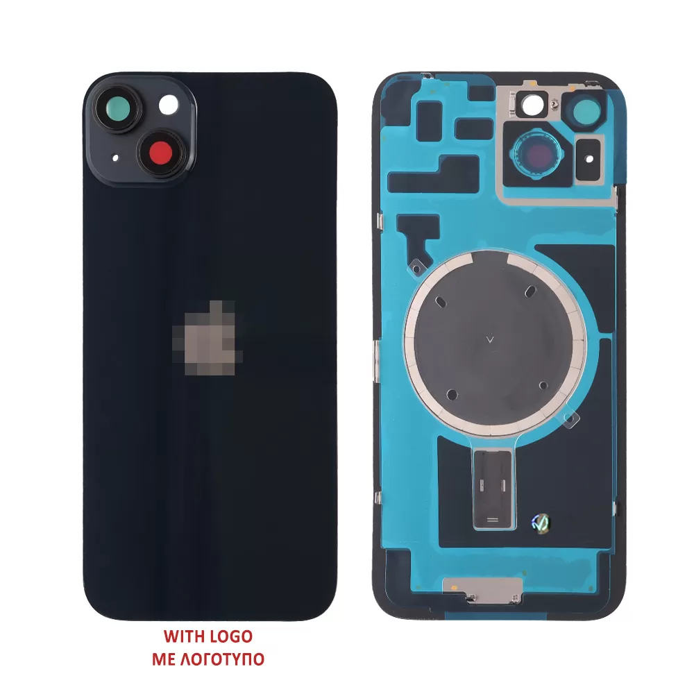 FOR IPHONE 14 PLUS BATTERY COVER + CAMERA LENS + METAL PLATE + MAGSAFE BLACK