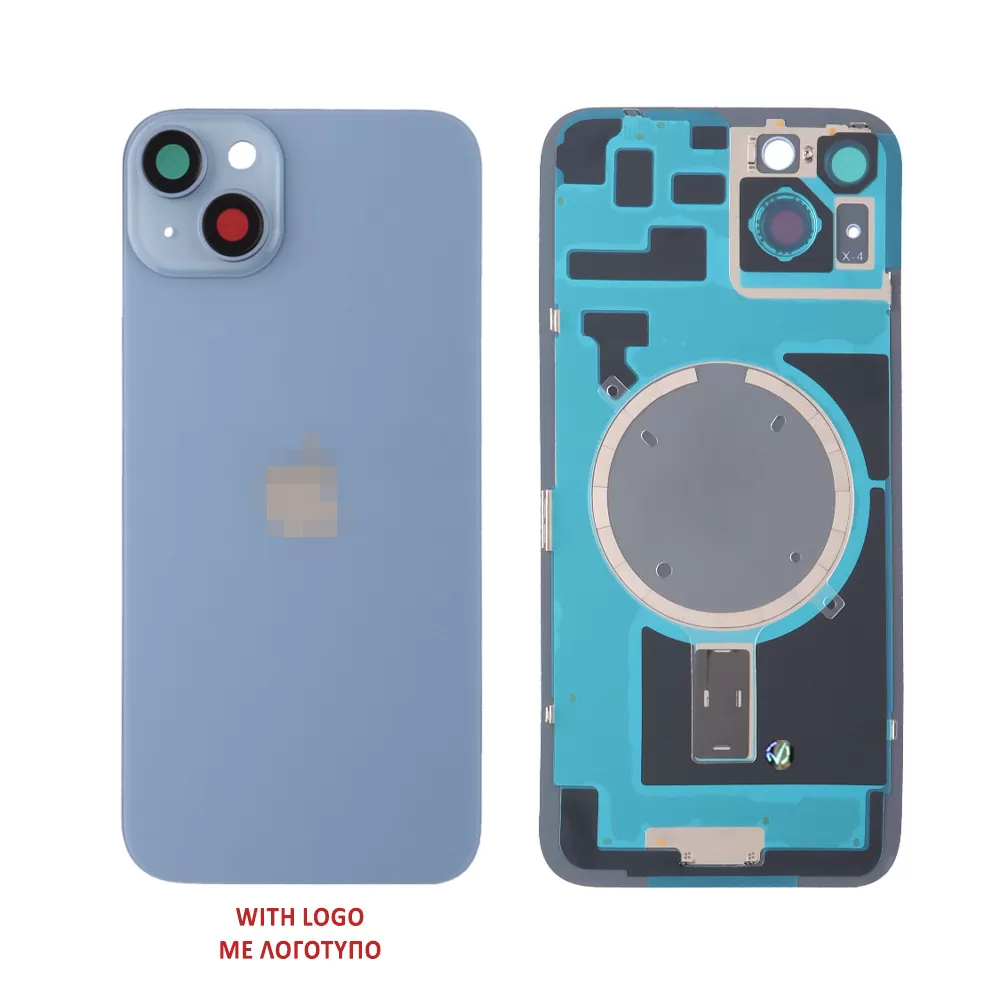 FOR IPHONE 14 PLUS BATTERY COVER + CAMERA LENS + METAL PLATE + MAGSAFE BLUE
