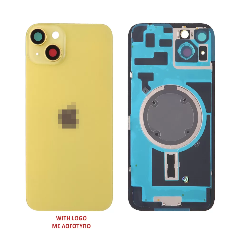 FOR IPHONE 14 PLUS BATTERY COVER + CAMERA LENS + METAL PLATE + MAGSAFE YELLOW