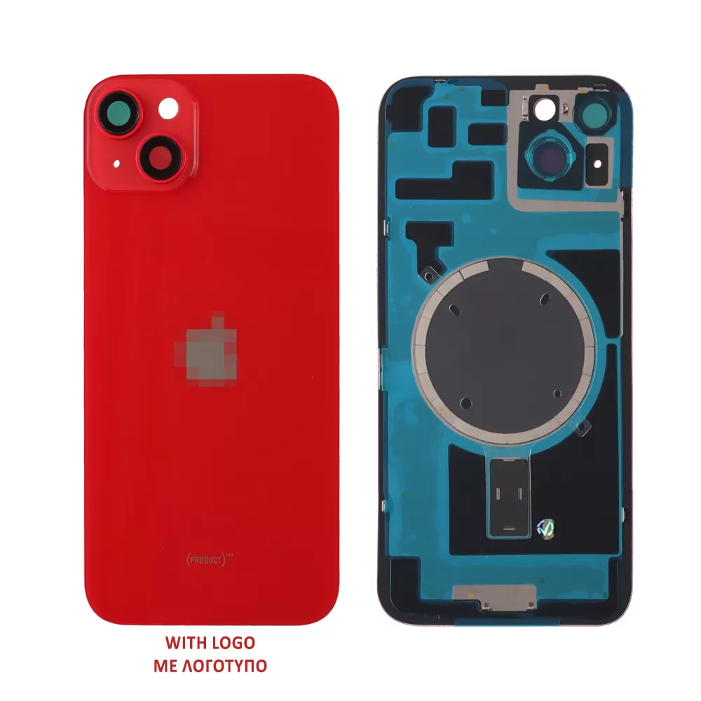 FOR IPHONE 14 BATTERY COVER + CAMERA LENS + METAL PLATE + MAGSAFE RED