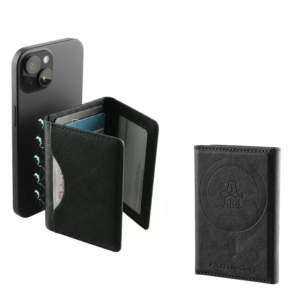 IDOL 1991 LEATHER POCKET MAGSAFE ANTI-RF CARD WALLET BLACK