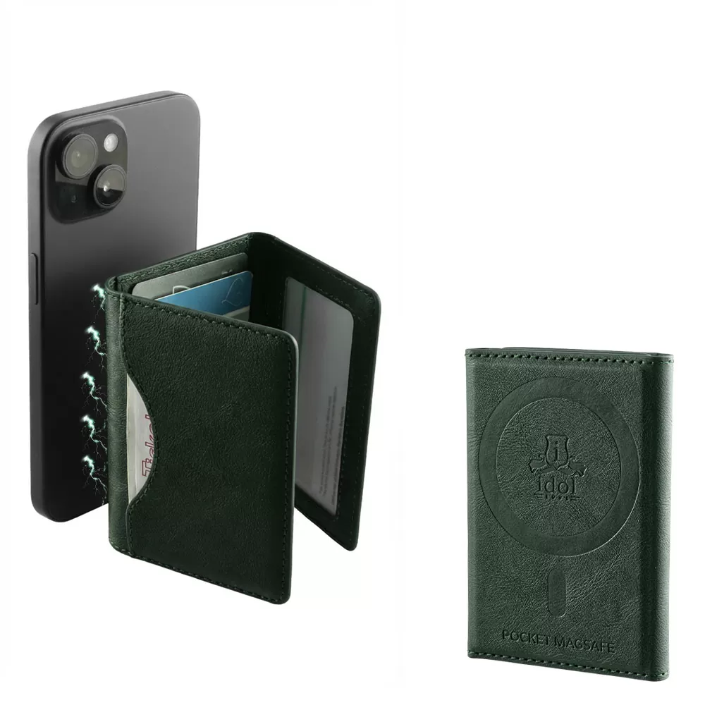 IDOL 1991 LEATHER POCKET MAGSAFE ANTI-RF CARD WALLET GREEN