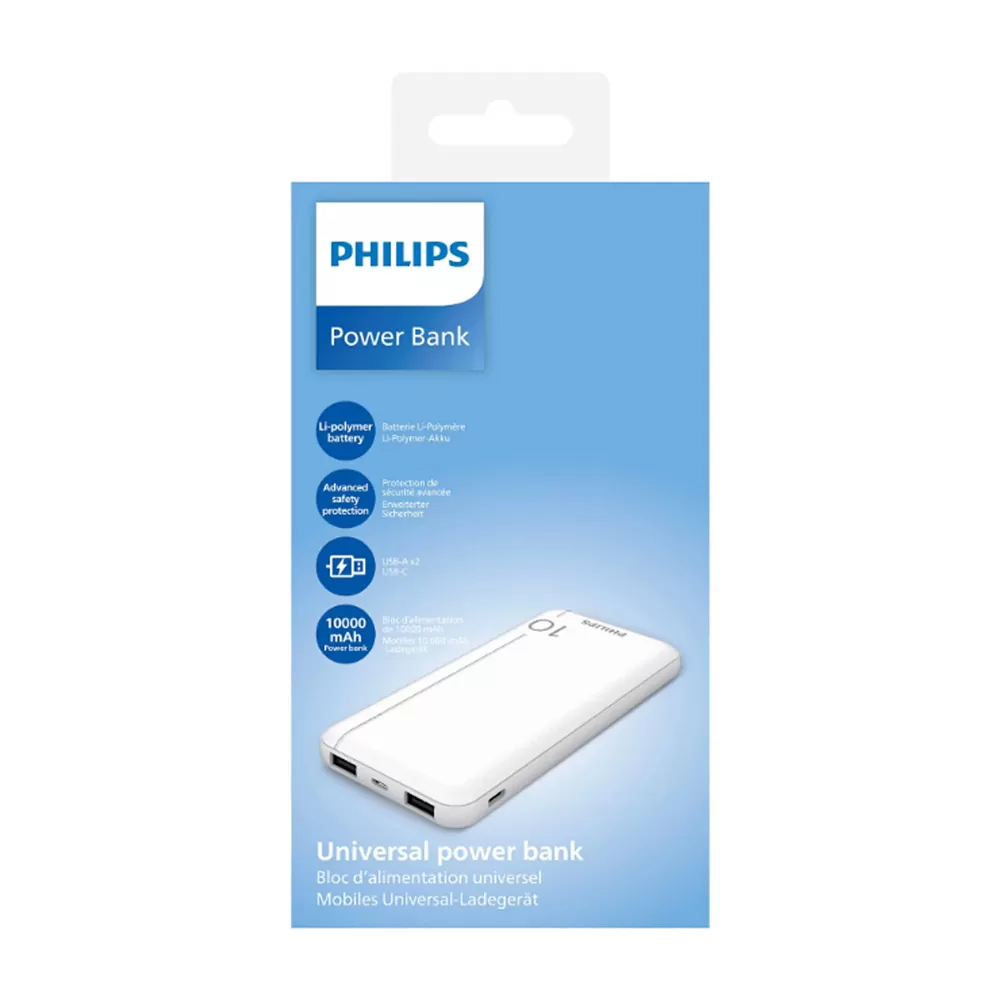 PHILIPS POWER POWER BANK DLP1810CW 10000mAh OUTPUT USB-C 5V-3A/USB-A 5V-2.1A ΜΕ ΕΝΣΩΜΑΤΩΜΕΝΑ ΚΑΛΩΔΙΑ USB-C,USB-A WHITE - Image 2