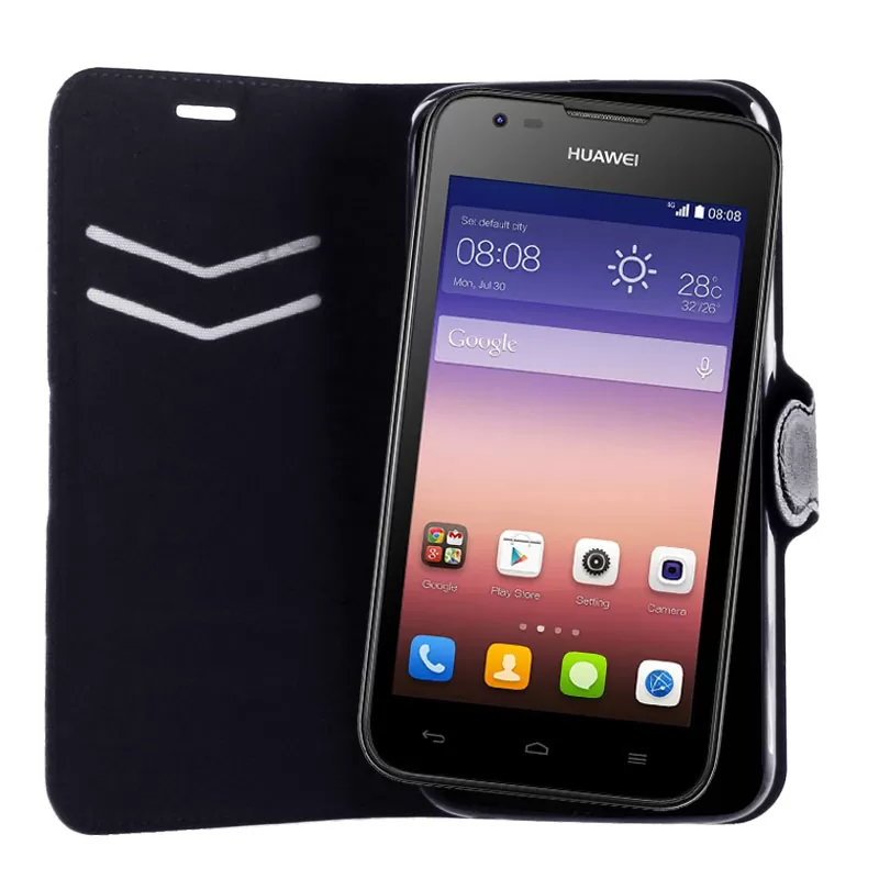 VOLTE-TEL ΘΗΚΗ HUAWEI ASCEND Y550 LINE LEATHER-TPU BOOK STAND BLACK - Image 4