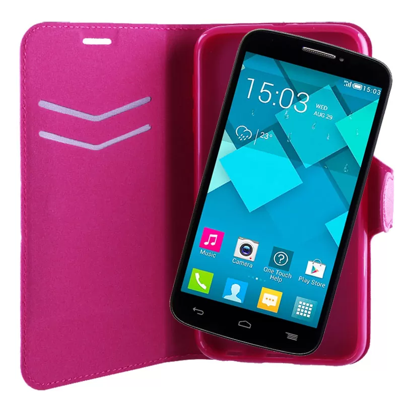 VOLTE-TEL ΘΗΚΗ ALCATEL ONE TOUCH POP C7 7041 LINE LEATHER-TPU BOOK STAND PINK - Image 4