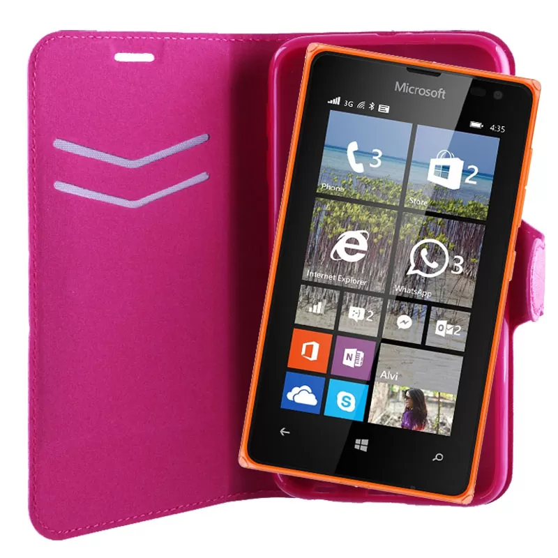VOLTE-TEL ΘΗΚΗ MICROSOFT LUMIA 435 LINE LEATHER-TPU BOOK STAND PINK - Image 4
