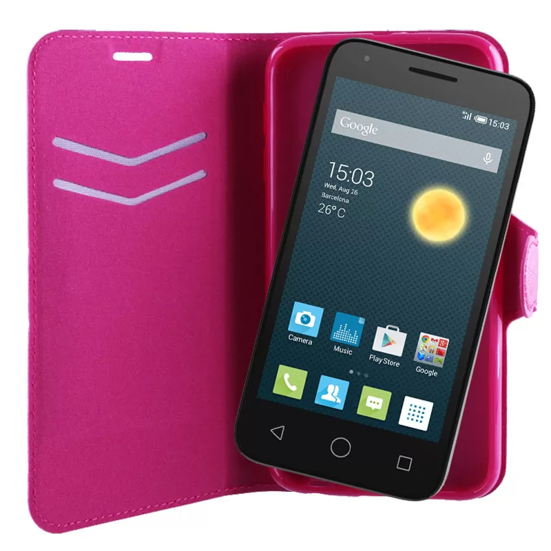 VOLTE-TEL ΘΗΚΗ ALCATEL PIXI 3 4.5" 4G 4027D LINE LEATHER-TPU BOOK STAND PINK - Image 4