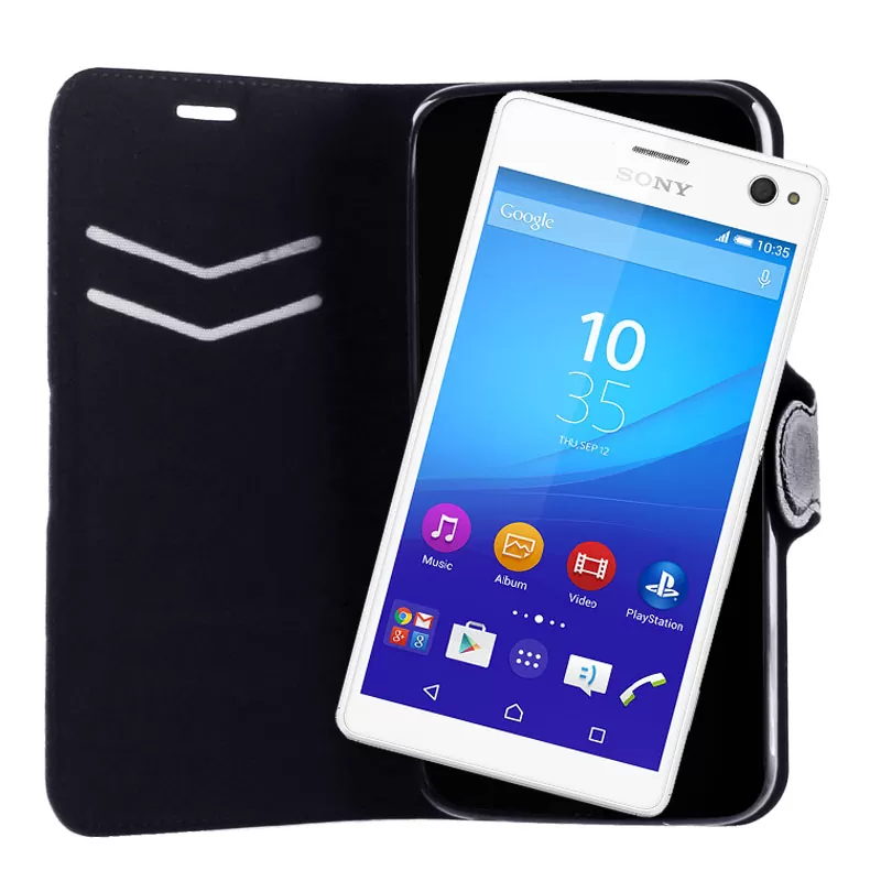 VOLTE-TEL ΘΗΚΗ SONY XPERIA C4 E5303 LINE LEATHER-TPU BOOK STAND BLACK - Image 4