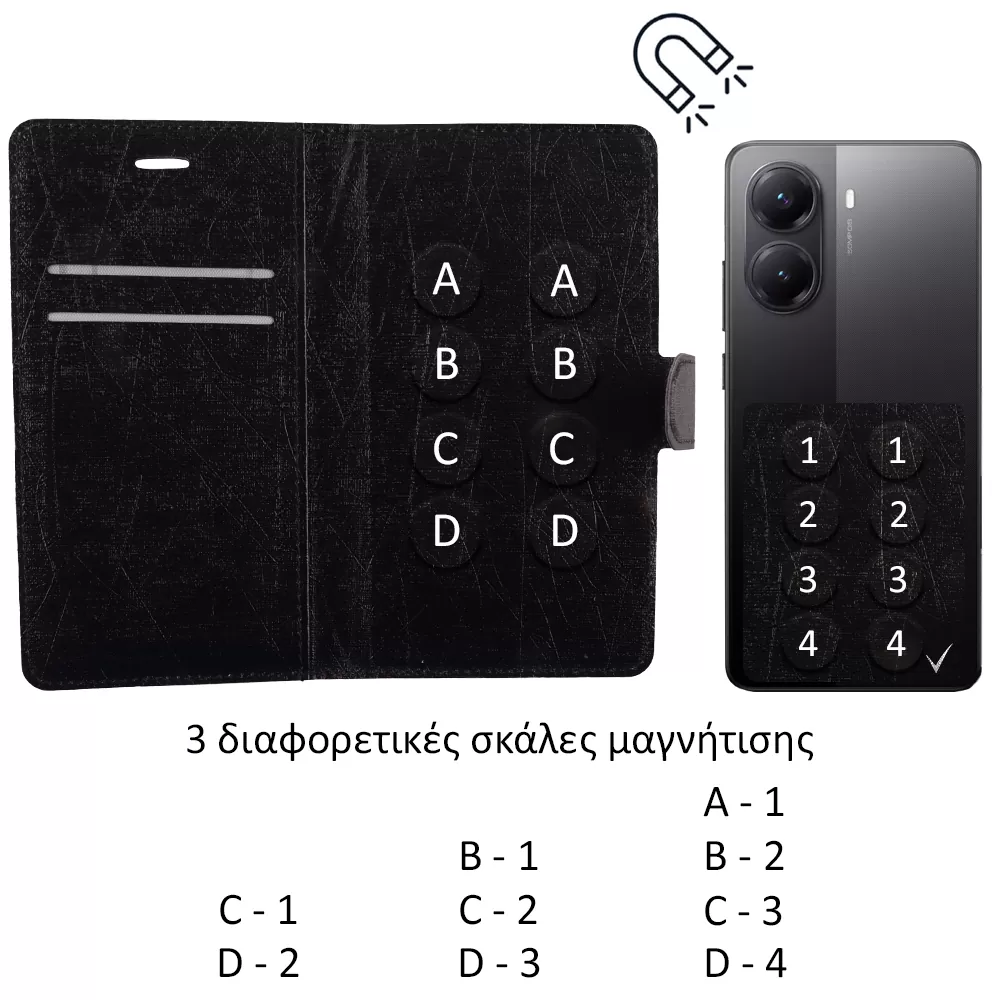 VOLTE-TEL ΘΗΚΗ UNIVERSAL 5.7"-6.3" LEATHER LINE BOOK 3M MAGNET BLACK - Image 3