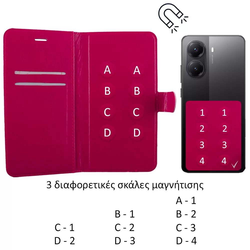VOLTE-TEL ΘΗΚΗ UNIVERSAL 5.7"-6.3" LEATHER LINE BOOK 3M MAGNET PINK - Image 3