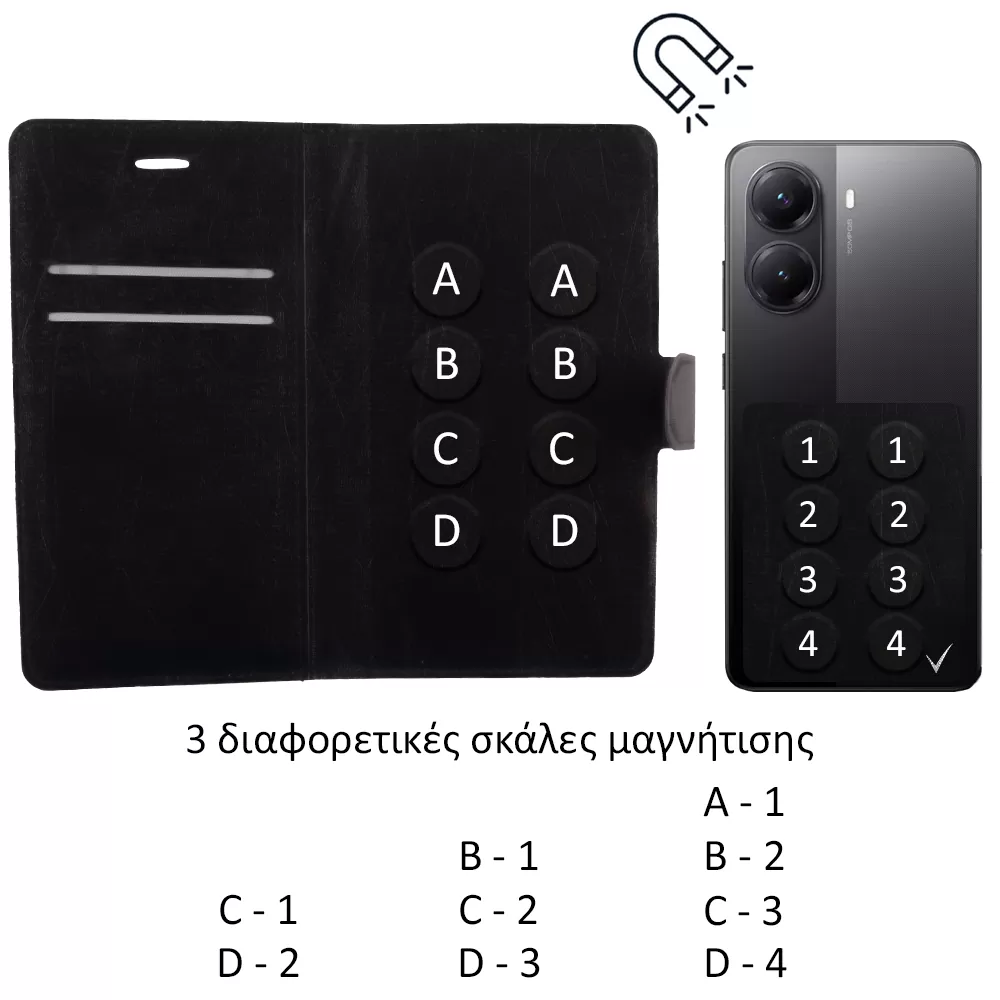 VOLTE-TEL LEATHER BOOK 3M ΘΗΚΗ UNIVERSAL 4.0in-4.6in MAGNET BLACK - Image 3