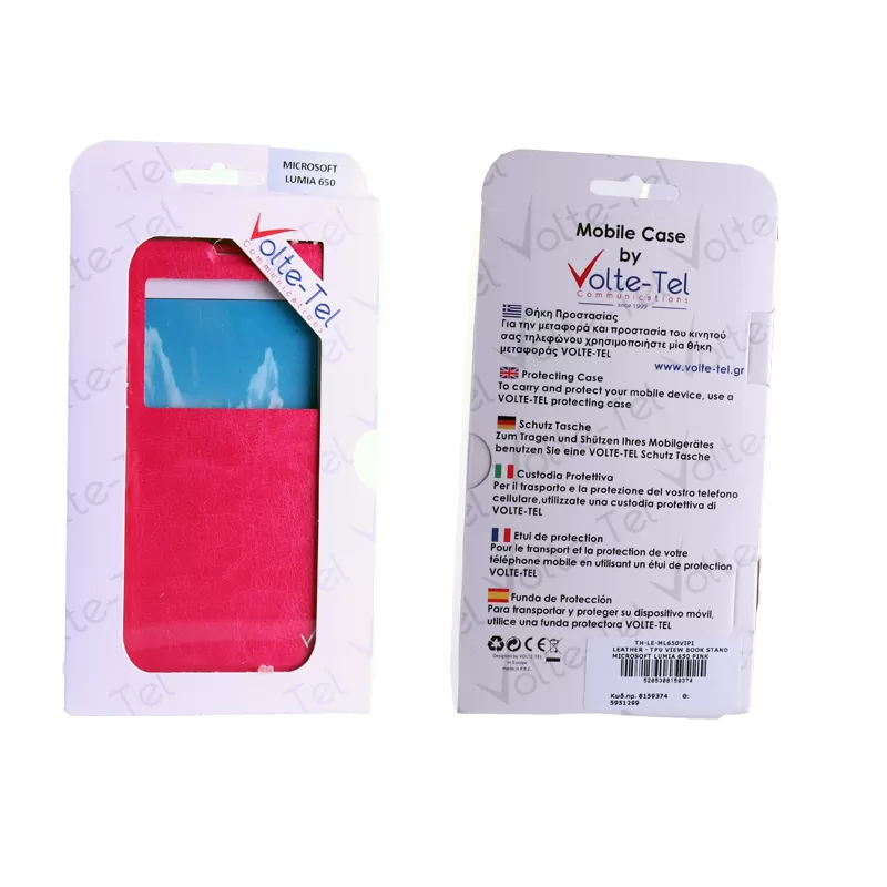 VOLTE-TEL LEATHER-TPU VIEW ΘΗΚΗ MICROSOFT LUMIA 650 5.0in BOOK STAND PINK - Image 4