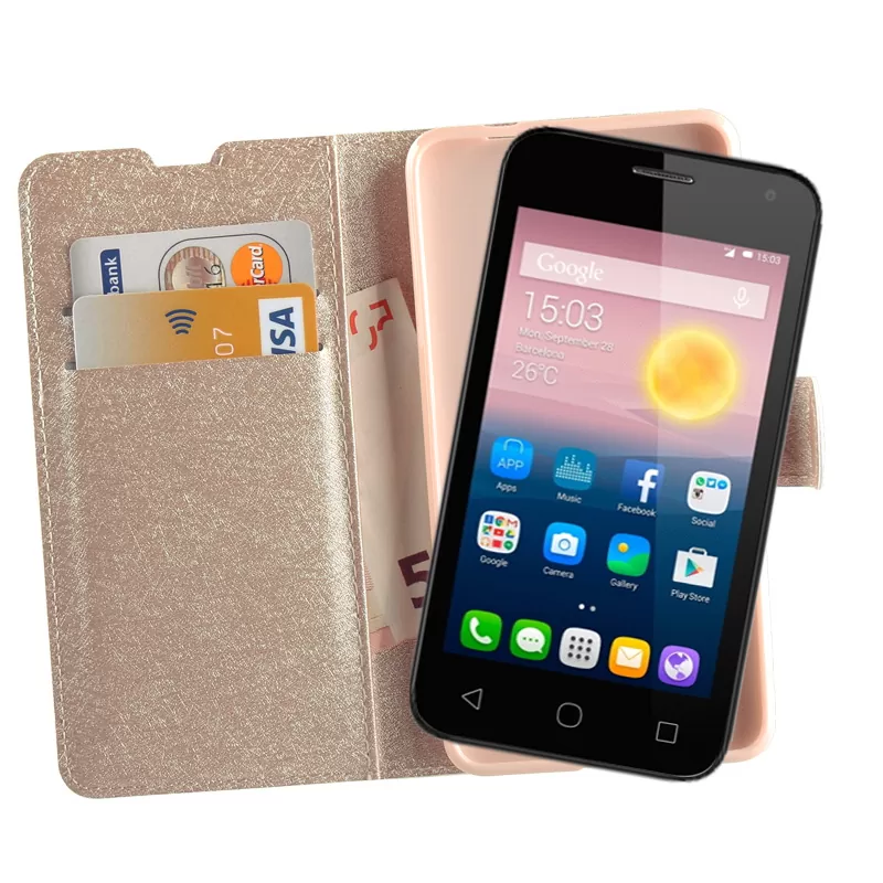 VOLTE-TEL ΘΗΚΗ ALCATEL PIXI FIRST 4024D LEATHER GOLD-TPU BOOK STAND - Image 4