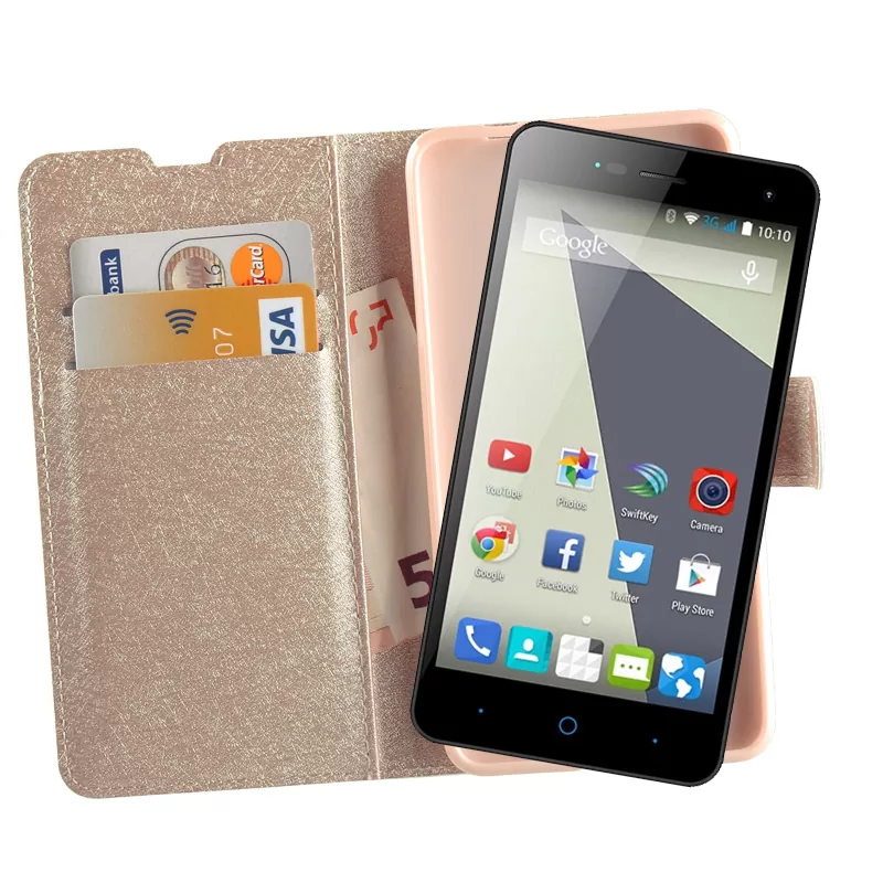 VOLTE-TEL LEATHER GOLD-TPU BOOK STAND ΘΗΚΗ ZTE BLADE L3 5.0in - Image 4