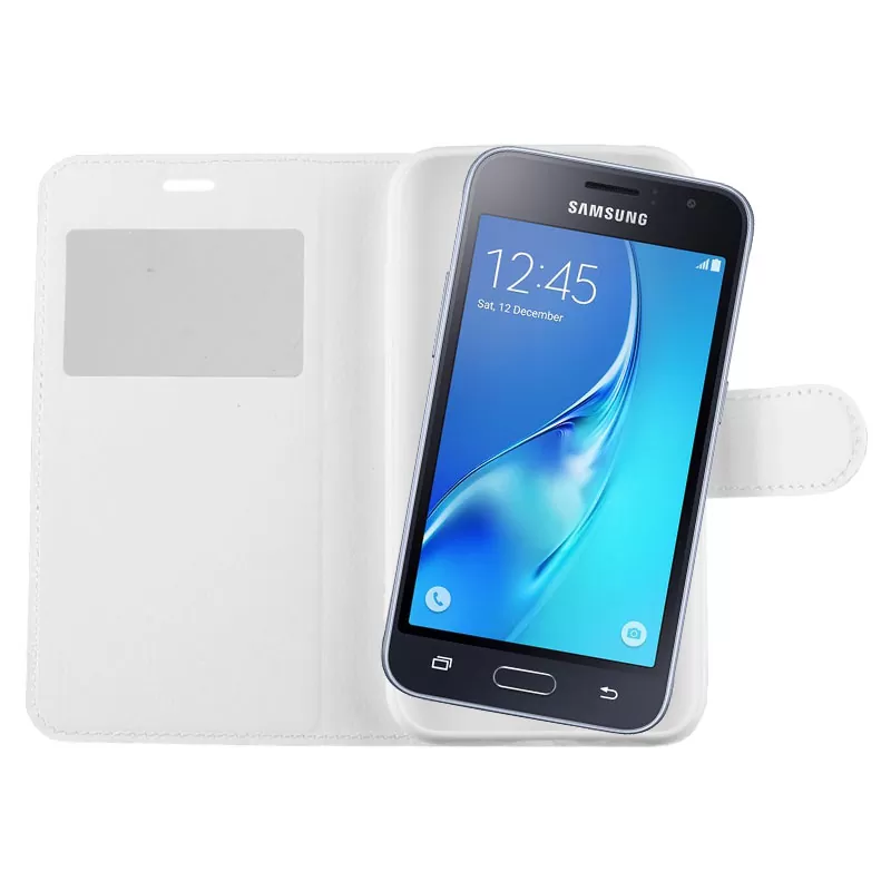 VOLTE-TEL LEATHER-TPU VIEW ΘΗΚΗ SAMSUNG J1 2016 J120 BOOK STAND WHITE - Image 4