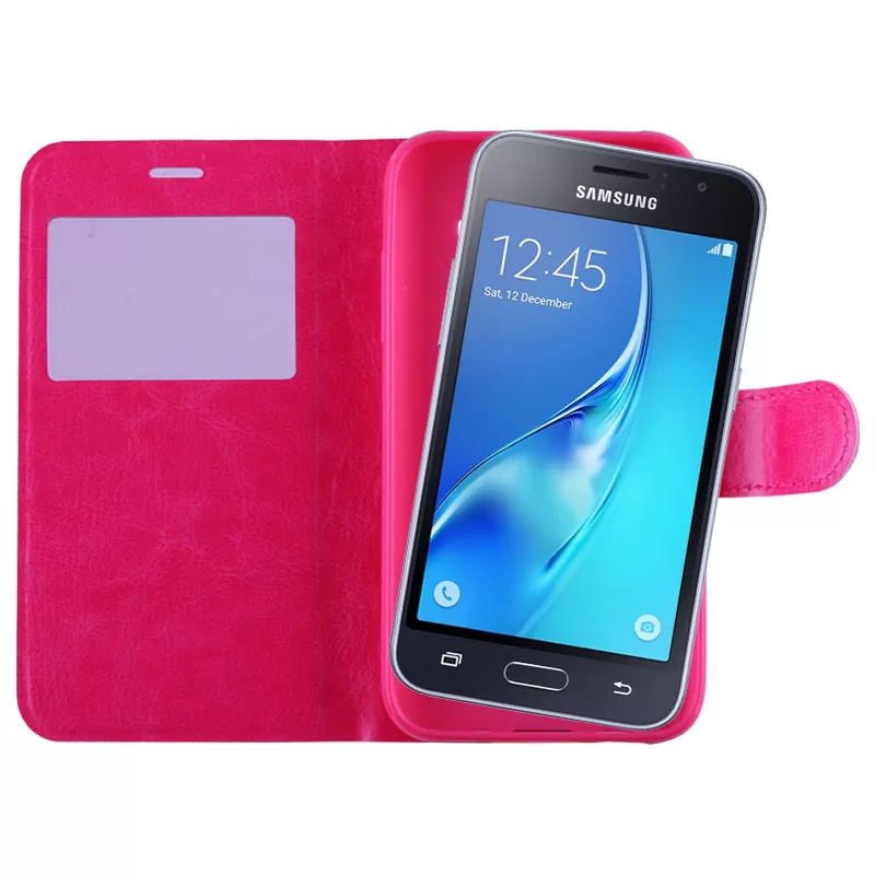 VOLTE-TEL LEATHER-TPU VIEW ΘΗΚΗ SAMSUNG J1 2016 J120 BOOK STAND PINK - Image 4