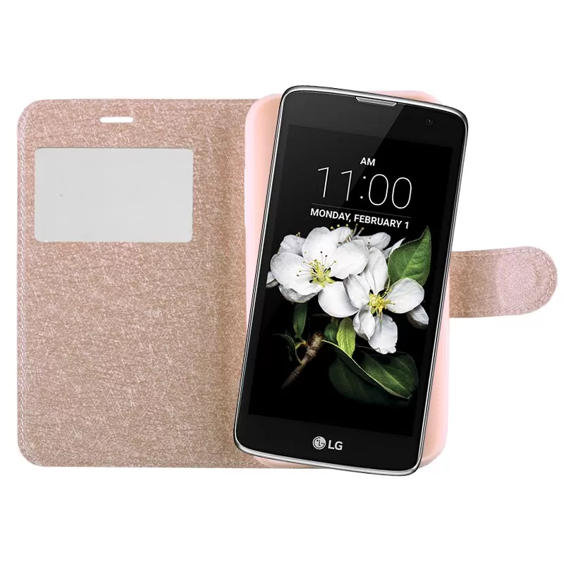 VOLTE-TEL LEATHER GOLD-TPU VIEW BOOK STAND ΘΗΚΗ LG K7 X210 5.0in - Image 4