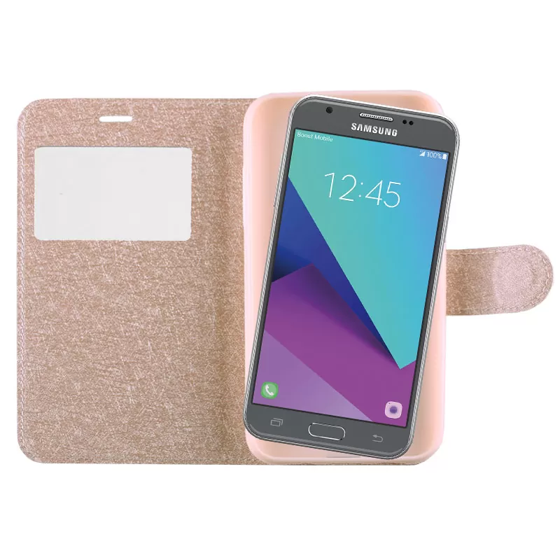 VOLTE-TEL LEATHER GOLD-TPU VIEW BOOK STAND ΘΗΚΗ SAMSUNG J3 2017 J330 - Image 4