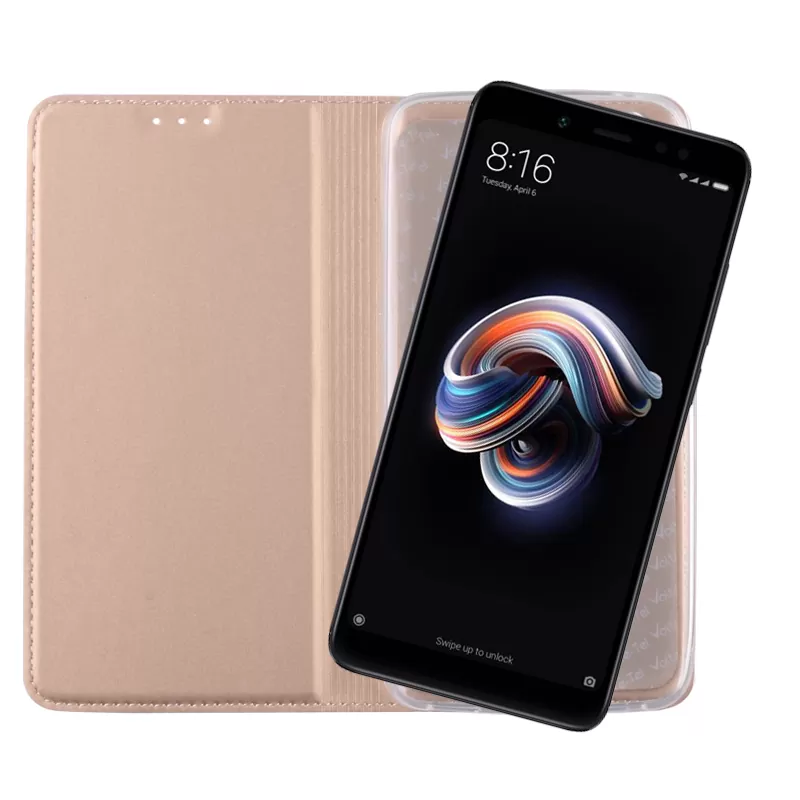 VOLTE-TEL MAGNET BOOK STAND ΘΗΚΗ XIAOMI REDMI NOTE 5 AI DUAL CAMERA 5.99in GOLD - Image 5