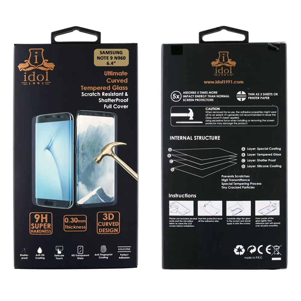 IDOL 1991 GLAMOUR TEMPERED GLASS SAMSUNG NOTE 9 N960 0.30mm FULL COVER 3D EDGE GLUE BLACK - Image 4