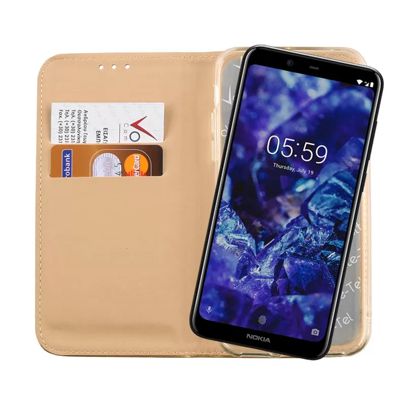 VOLTE-TEL POCKET MAGNET BOOK STAND ΘΗΚΗ NOKIA 5.1 PLUS 5.86in GOLD - Image 6