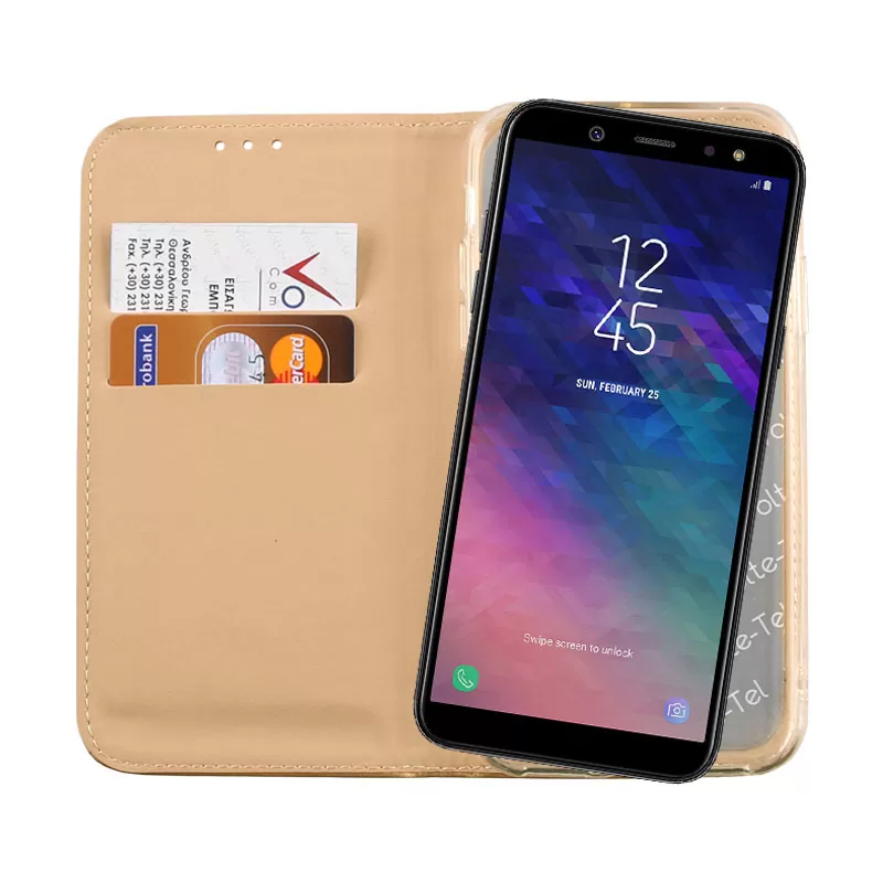 VOLTE-TEL POCKET MAGNET BOOK STAND ΘΗΚΗ SAMSUNG A6 PLUS 2018 A605 6.0in GOLD - Image 6