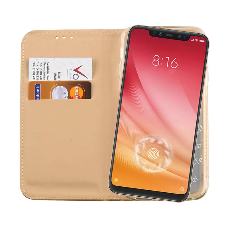 VOLTE-TEL POCKET MAGNET BOOK STAND ΘΗΚΗ XIAOMI MI 8 PRO/MI 8 6.21in GOLD - Image 6