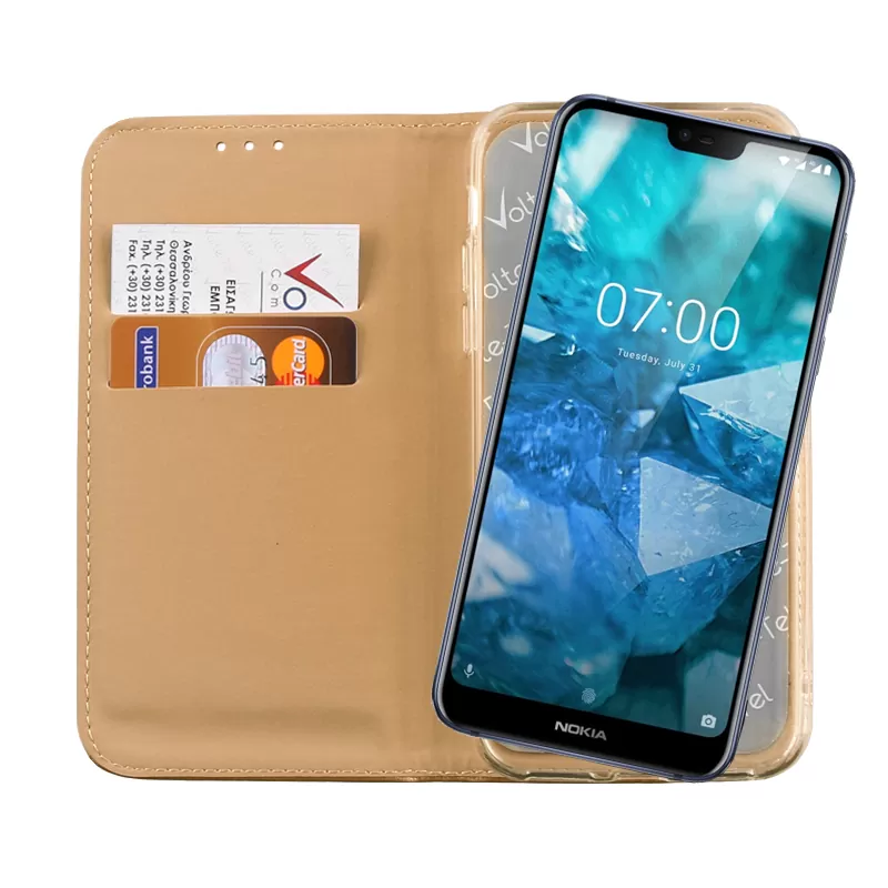 VOLTE-TEL ΘΗΚΗ NOKIA 7.1 5.84" POCKET MAGNET BOOK STAND GOLD - Image 6
