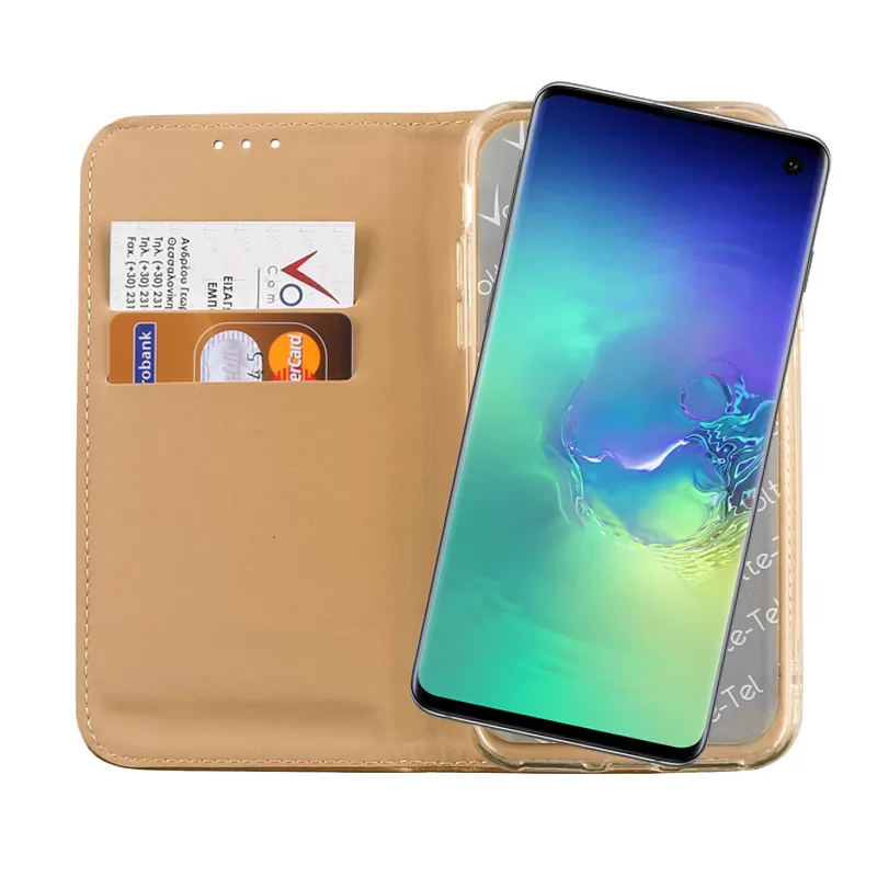 VOLTE-TEL POCKET MAGNET BOOK STAND ΘΗΚΗ SAMSUNG S10 G973 6.1in GOLD - Image 6