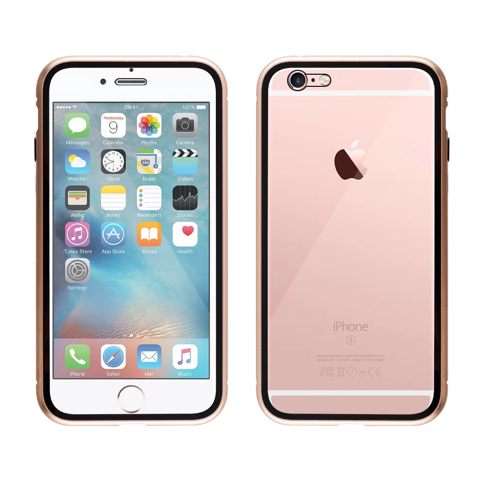 IDOL 1991 MAGNETIC METAL FRAME ΘΗΚΗ IPHONE 6S/6 4.7in GOLD+TEMPERED GLASS BACK-FRONT - Image 3