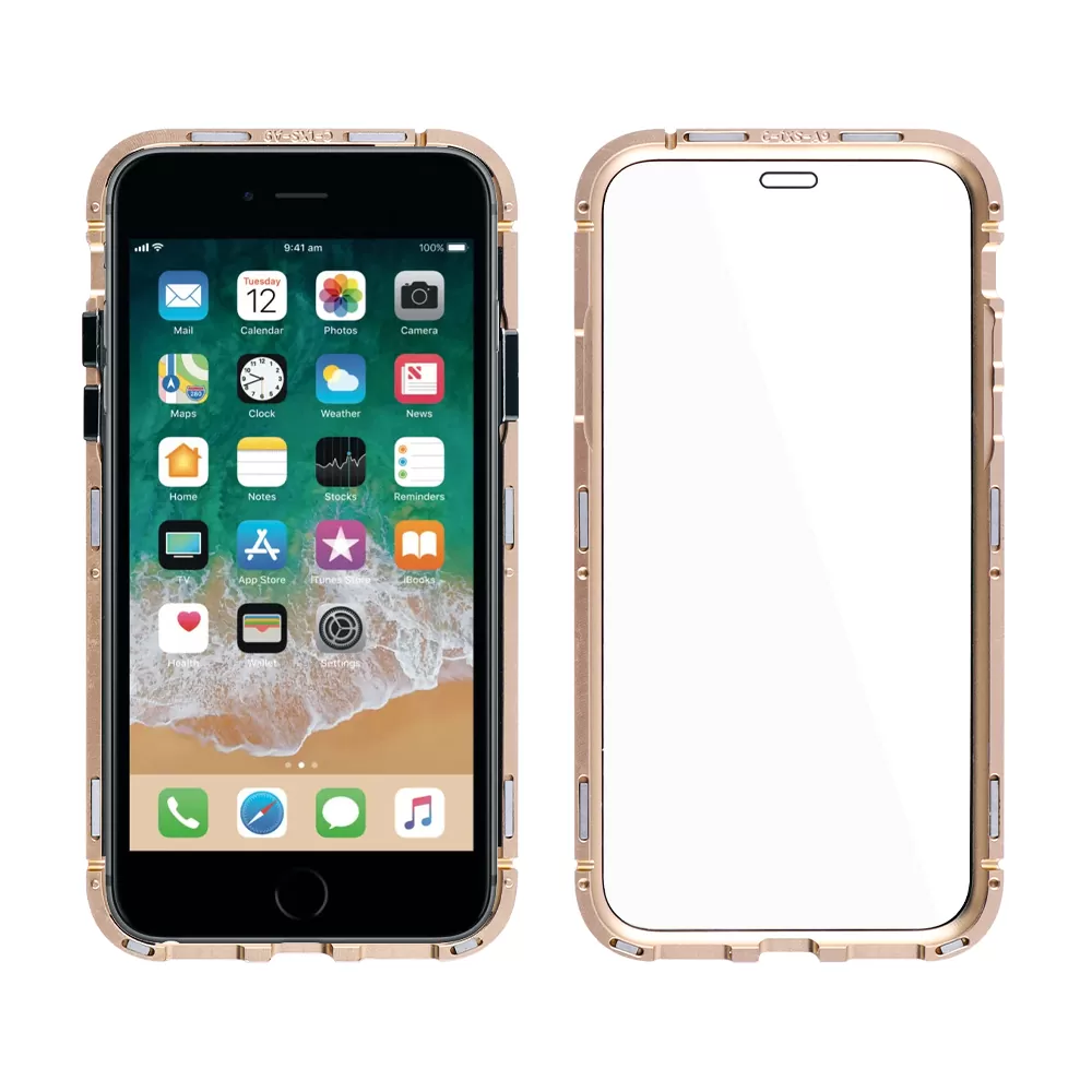 IDOL 1991 MAGNETIC METAL FRAME ΘΗΚΗ IPHONE 6S PLUS 5.5in GOLD+TEMPERED GLASS BACK-FRONT - Image 4