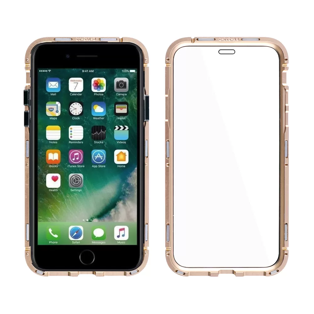 IDOL 1991 MAGNETIC METAL FRAME ΘΗΚΗ IPHONE 7 PLUS/8 PLUS 5.5in GOLD+TEMPERED GLASS BACK-FRONT - Image 4